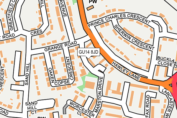 GU14 8JD map - OS OpenMap – Local (Ordnance Survey)