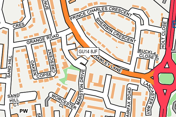 GU14 8JF map - OS OpenMap – Local (Ordnance Survey)