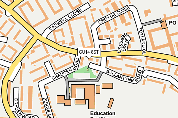 GU14 8ST map - OS OpenMap – Local (Ordnance Survey)