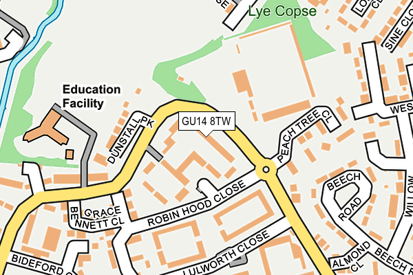 GU14 8TW map - OS OpenMap – Local (Ordnance Survey)