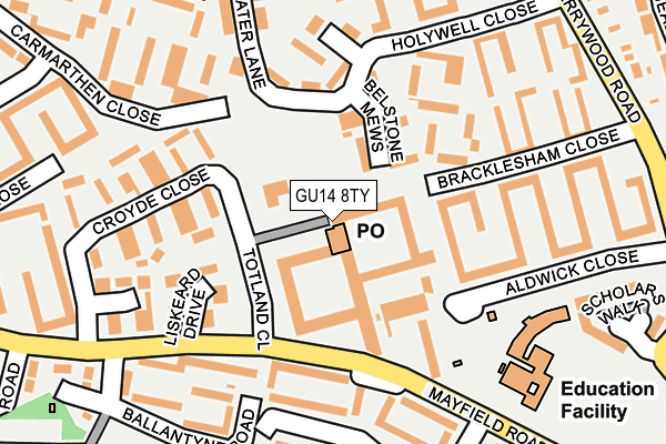 GU14 8TY map - OS OpenMap – Local (Ordnance Survey)