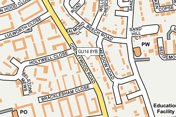 GU14 8YB map - OS OpenMap – Local (Ordnance Survey)