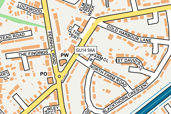 GU14 9AA map - OS OpenMap – Local (Ordnance Survey)