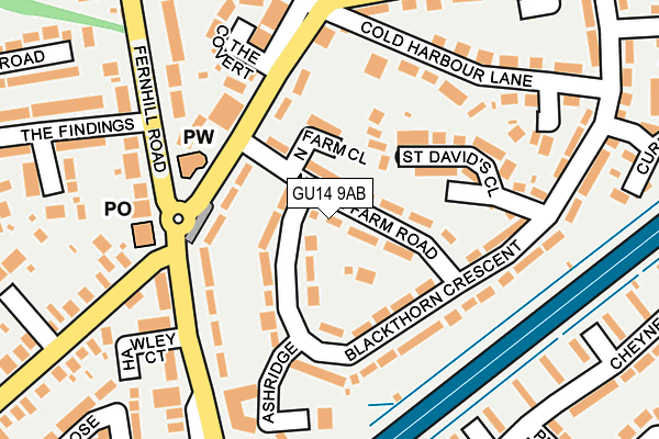 GU14 9AB map - OS OpenMap – Local (Ordnance Survey)