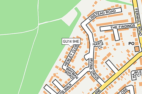 GU14 9HE map - OS OpenMap – Local (Ordnance Survey)