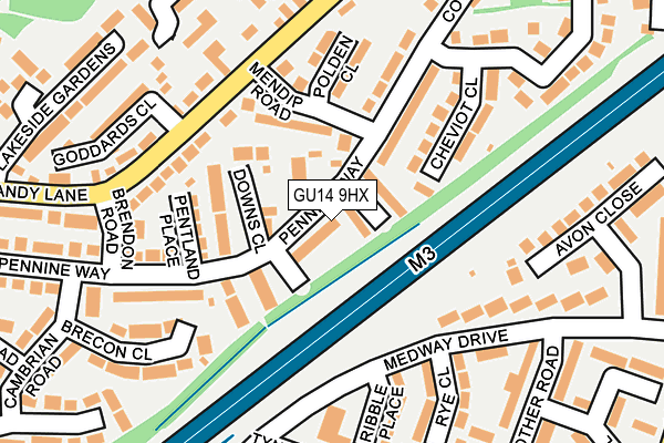 GU14 9HX map - OS OpenMap – Local (Ordnance Survey)