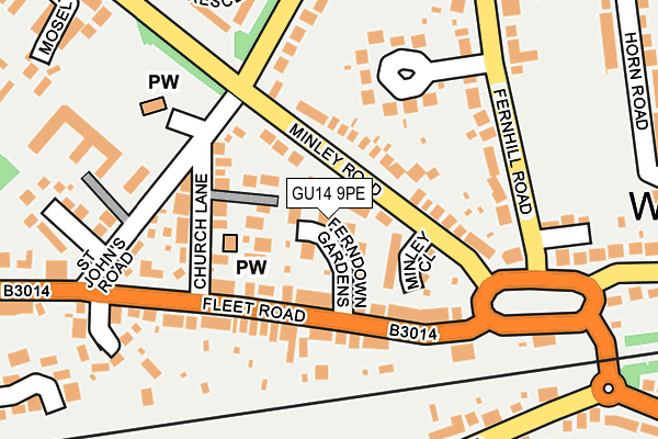 GU14 9PE map - OS OpenMap – Local (Ordnance Survey)
