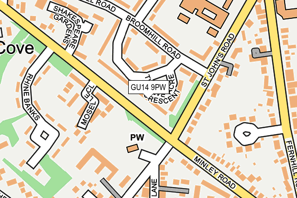 GU14 9PW map - OS OpenMap – Local (Ordnance Survey)