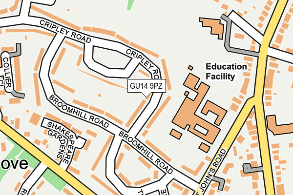 GU14 9PZ map - OS OpenMap – Local (Ordnance Survey)