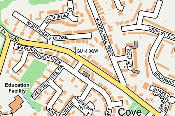 GU14 9QW map - OS OpenMap – Local (Ordnance Survey)