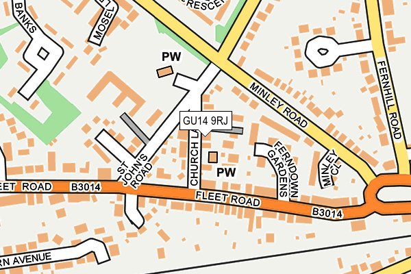 GU14 9RJ map - OS OpenMap – Local (Ordnance Survey)