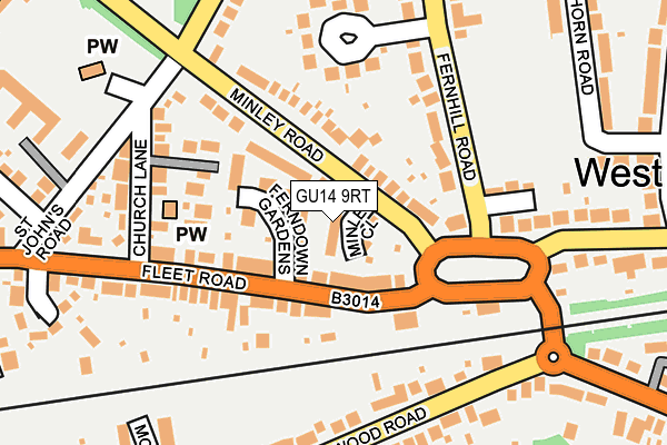 GU14 9RT map - OS OpenMap – Local (Ordnance Survey)