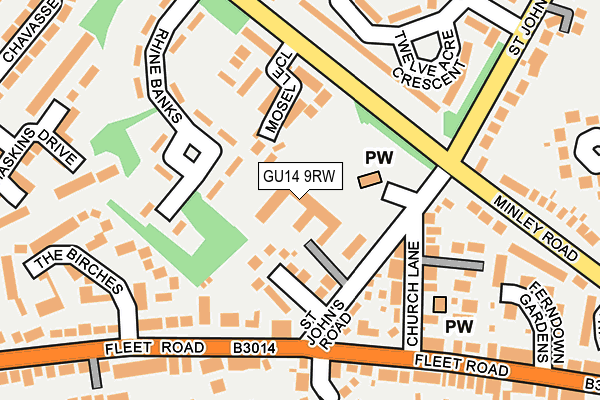 GU14 9RW map - OS OpenMap – Local (Ordnance Survey)