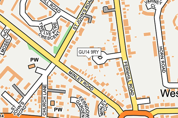 GU14 9RY map - OS OpenMap – Local (Ordnance Survey)
