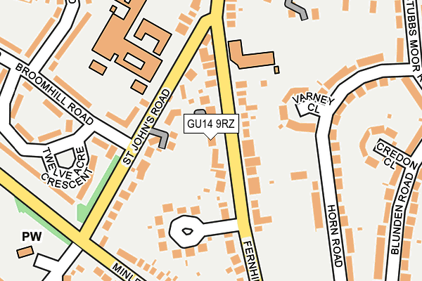 GU14 9RZ map - OS OpenMap – Local (Ordnance Survey)