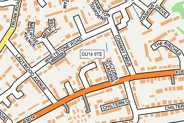 GU14 9TE map - OS OpenMap – Local (Ordnance Survey)