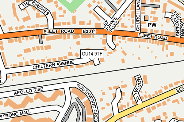 GU14 9TF map - OS OpenMap – Local (Ordnance Survey)