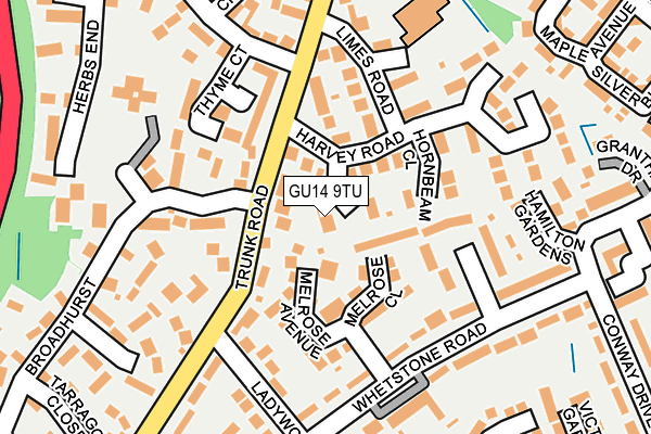 GU14 9TU map - OS OpenMap – Local (Ordnance Survey)