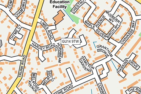 GU14 9TW map - OS OpenMap – Local (Ordnance Survey)