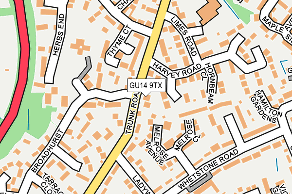 GU14 9TX map - OS OpenMap – Local (Ordnance Survey)