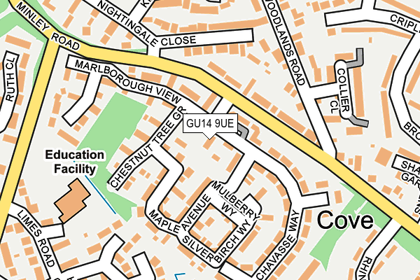 GU14 9UE map - OS OpenMap – Local (Ordnance Survey)