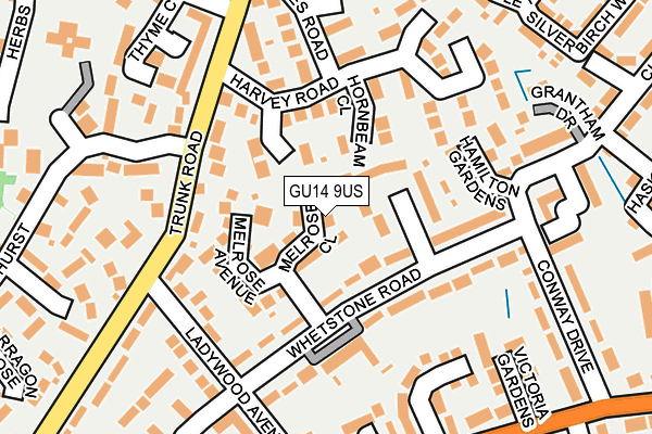 GU14 9US map - OS OpenMap – Local (Ordnance Survey)