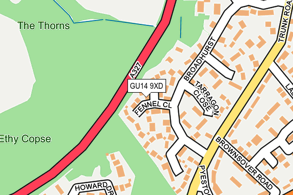 GU14 9XD map - OS OpenMap – Local (Ordnance Survey)