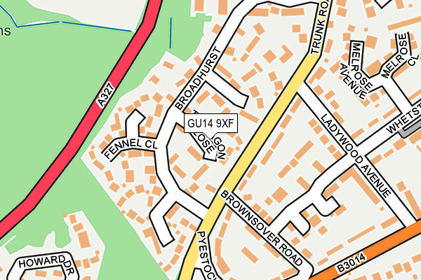 GU14 9XF map - OS OpenMap – Local (Ordnance Survey)