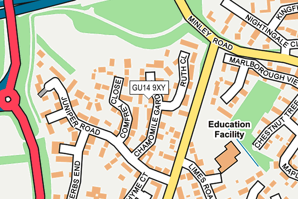 GU14 9XY map - OS OpenMap – Local (Ordnance Survey)