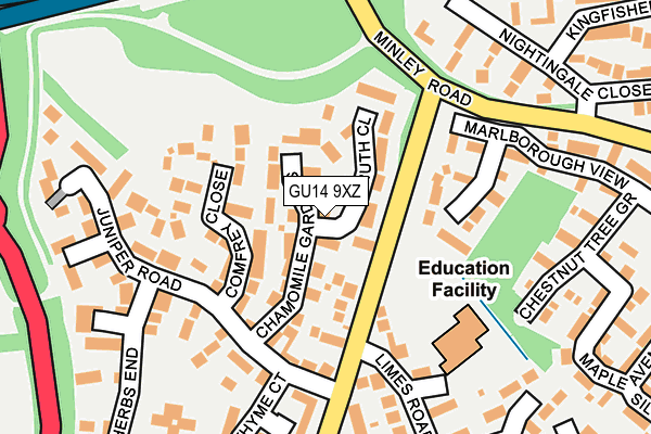 GU14 9XZ map - OS OpenMap – Local (Ordnance Survey)