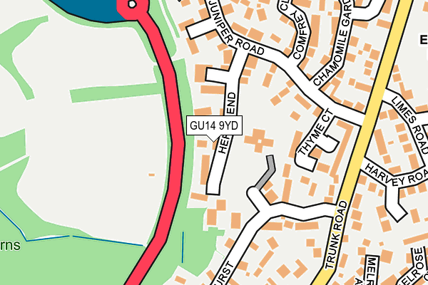 GU14 9YD map - OS OpenMap – Local (Ordnance Survey)