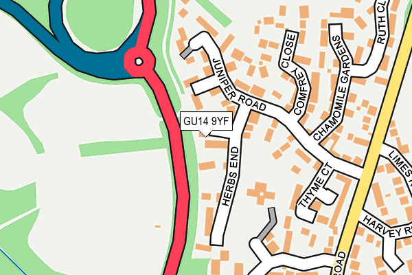 GU14 9YF map - OS OpenMap – Local (Ordnance Survey)