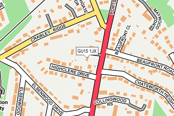 GU15 1JX map - OS OpenMap – Local (Ordnance Survey)