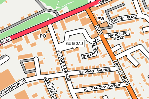GU15 3AU map - OS OpenMap – Local (Ordnance Survey)