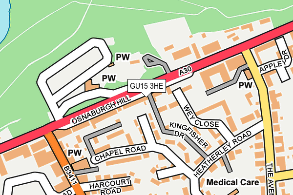 GU15 3HE map - OS OpenMap – Local (Ordnance Survey)