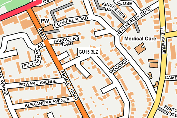 GU15 3LZ map - OS OpenMap – Local (Ordnance Survey)