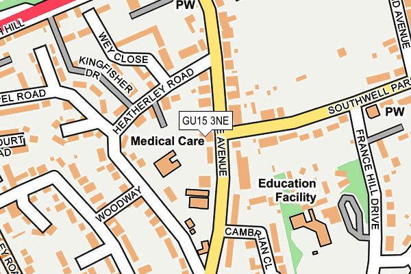 GU15 3NE map - OS OpenMap – Local (Ordnance Survey)