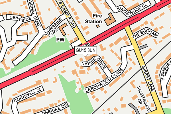 GU15 3UN map - OS OpenMap – Local (Ordnance Survey)