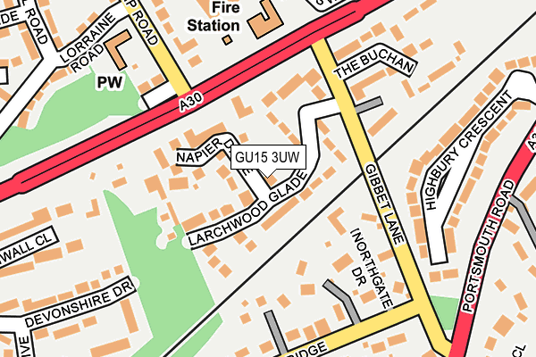 GU15 3UW map - OS OpenMap – Local (Ordnance Survey)