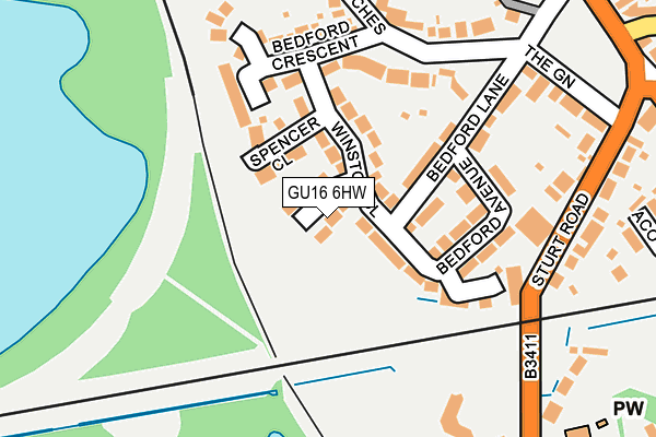 GU16 6HW map - OS OpenMap – Local (Ordnance Survey)