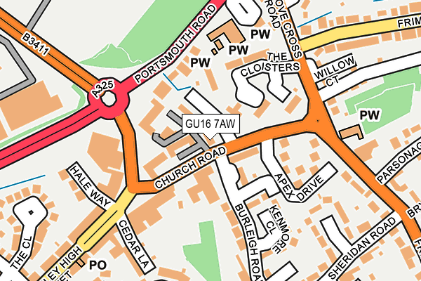 GU16 7AW map - OS OpenMap – Local (Ordnance Survey)
