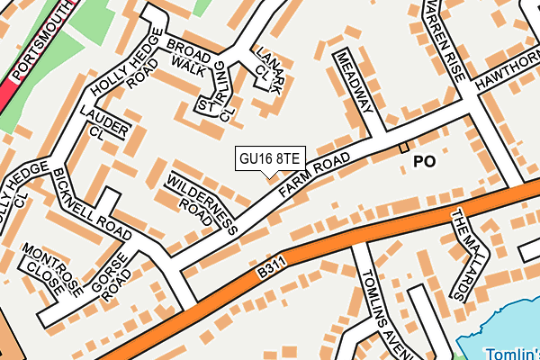 GU16 8TE map - OS OpenMap – Local (Ordnance Survey)