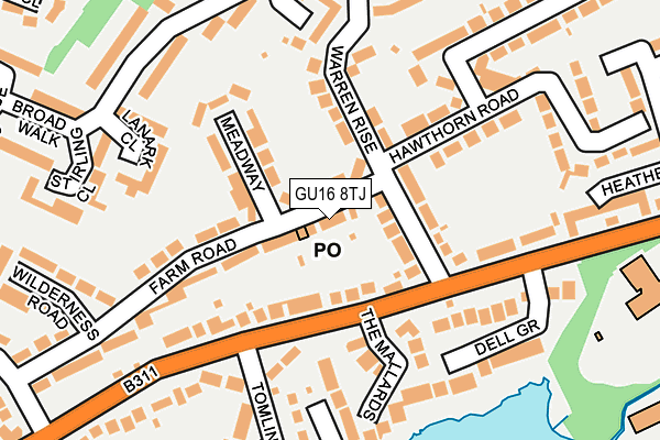 GU16 8TJ map - OS OpenMap – Local (Ordnance Survey)