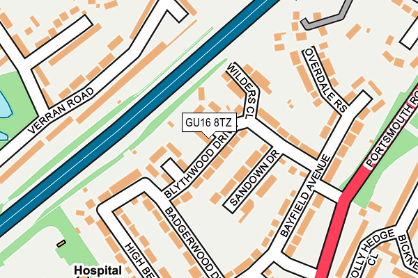 GU16 8TZ map - OS OpenMap – Local (Ordnance Survey)