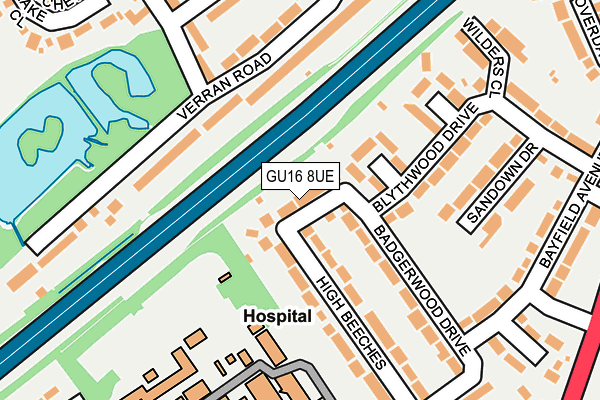 GU16 8UE map - OS OpenMap – Local (Ordnance Survey)