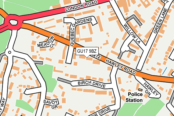 GU17 9BZ map - OS OpenMap – Local (Ordnance Survey)