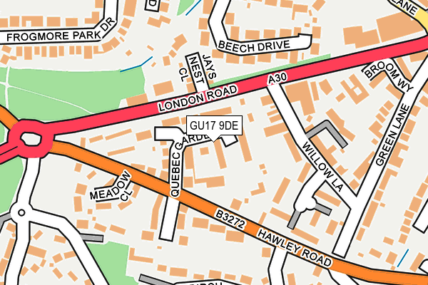 GU17 9DE map - OS OpenMap – Local (Ordnance Survey)