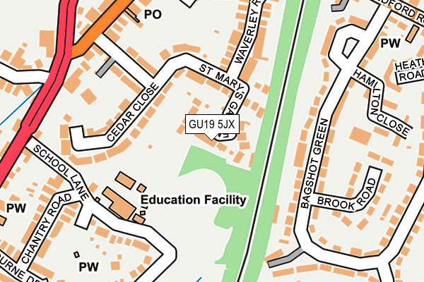 GU19 5JX map - OS OpenMap – Local (Ordnance Survey)
