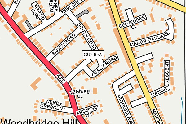GU2 9PA map - OS OpenMap – Local (Ordnance Survey)