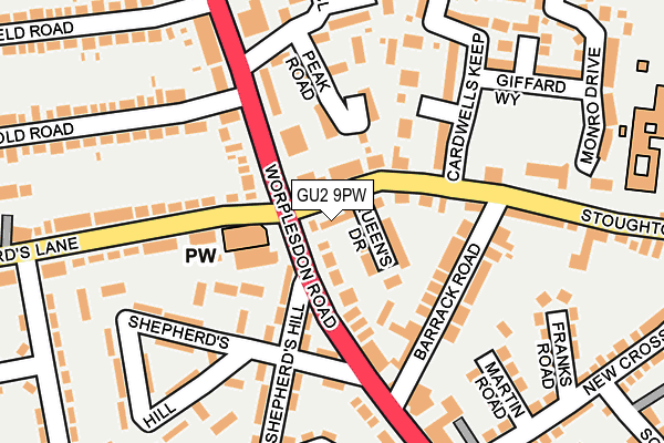 GU2 9PW map - OS OpenMap – Local (Ordnance Survey)